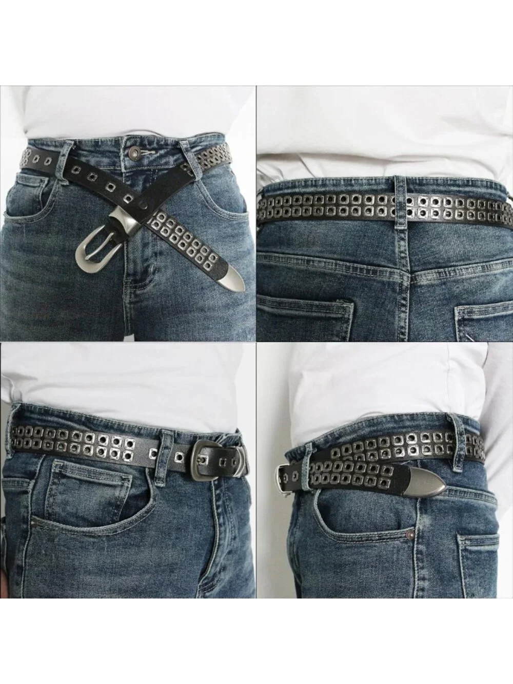 Genuine Leather Black Studded Belt for Men & Women - Y2K Goth Punk Style